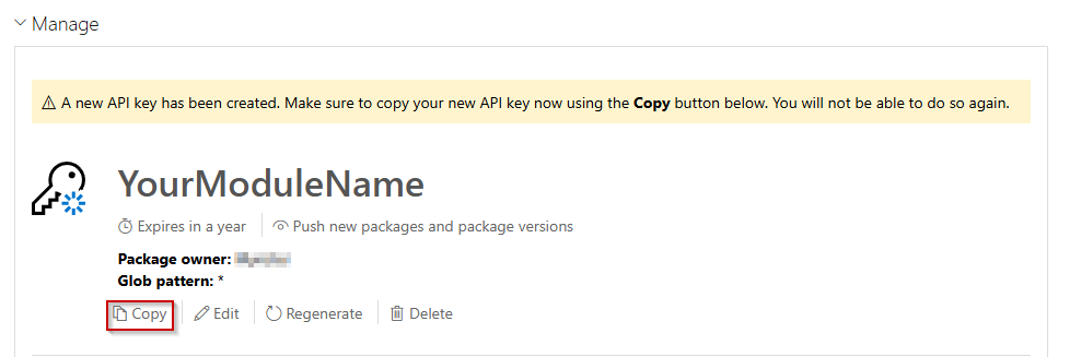 PowerShell Gallery Copy API Key